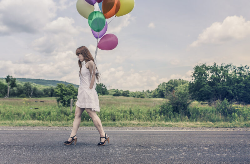 Woman & Colorful Balloons Free Stock Photo