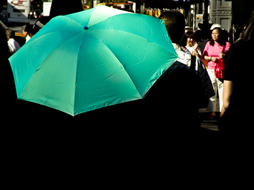 Woman With Green Umbrella Free Stock Photo