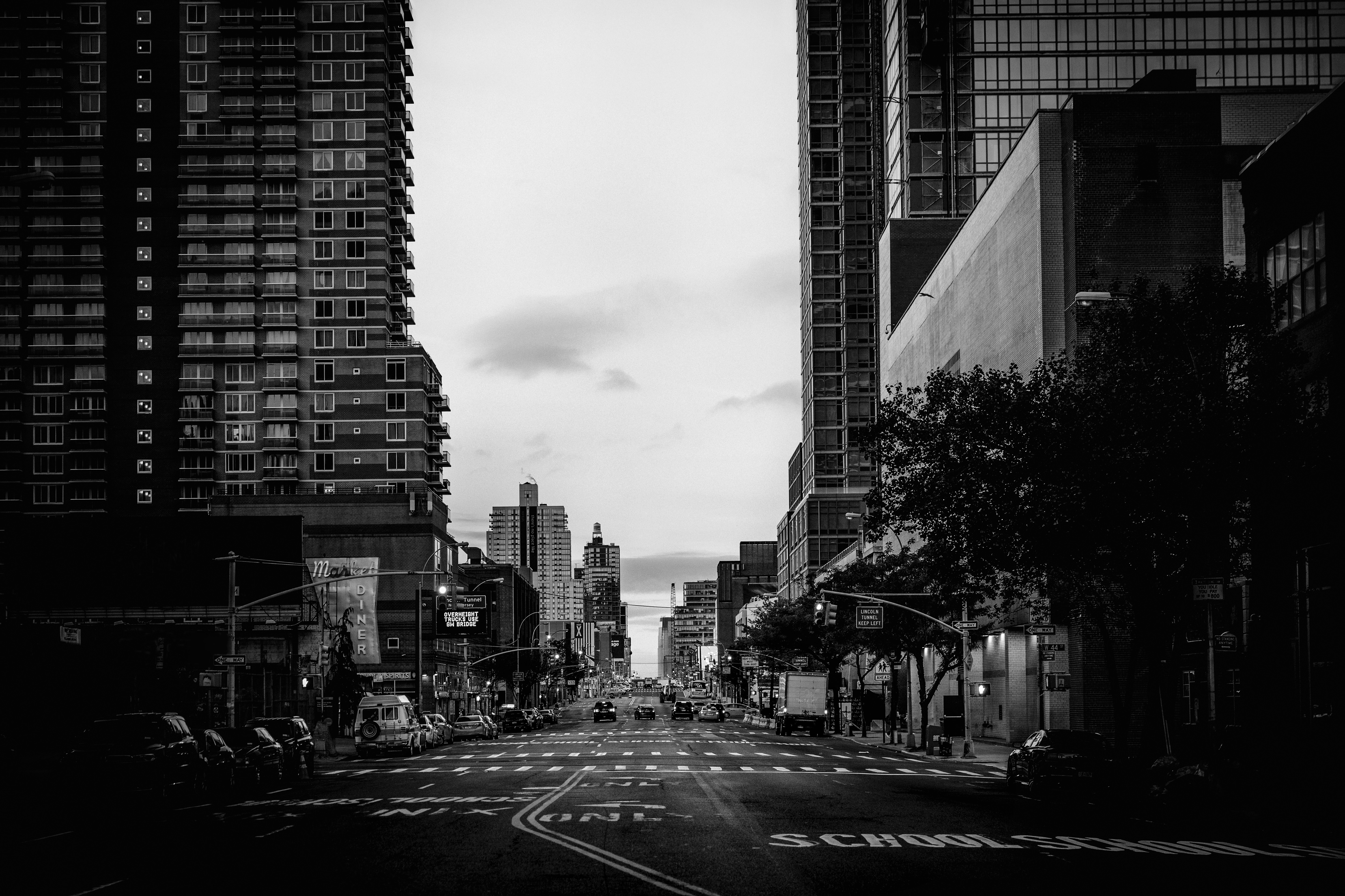 Black & White City Street Royalty Free HD Stock Photo and Image