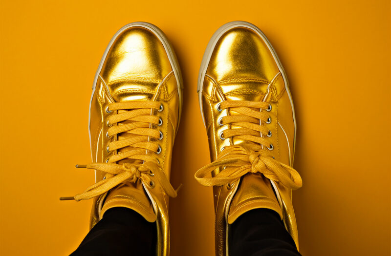 View Golden Shoes Sneakers Free Stock Image