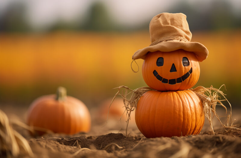 View Happy Pumpkin Scarecrow Free Stock Image